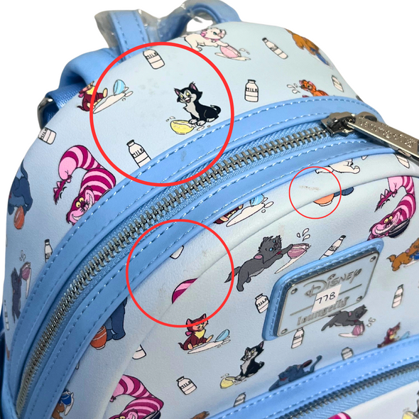 Modern Pinup Exclusive Loungefly Disney Cats AOP Mini Backpack DEFECTIVE #778