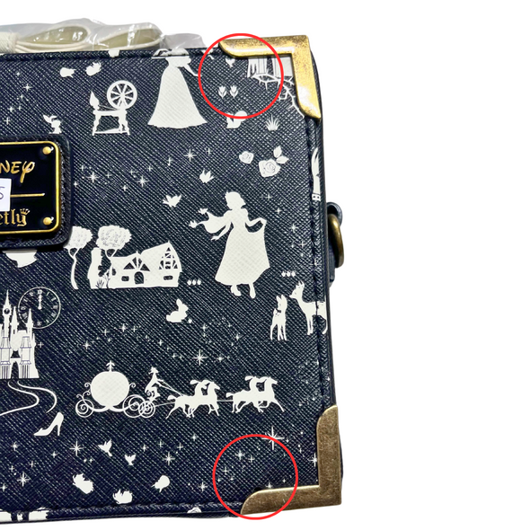 Loungefly Disney B+W Princess Silhouette AOP Crossbody DEFECTIVE #855