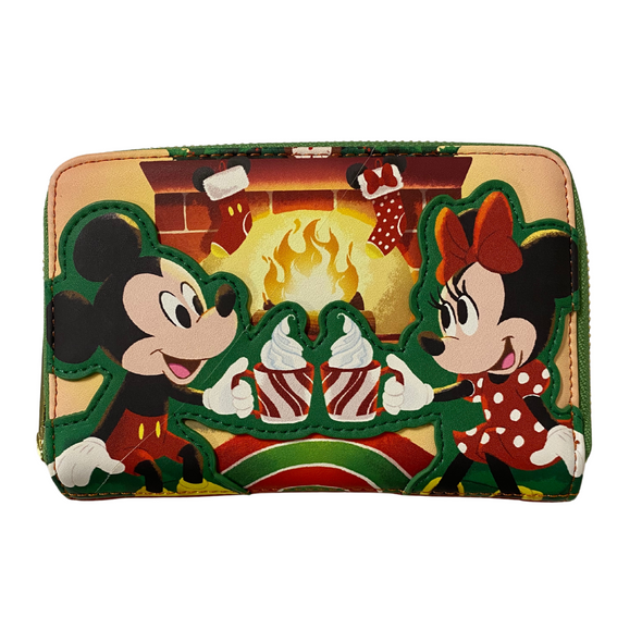 Loungefly Disney Mickey and Minnie Mouse Hot Cocoa Fireplace Zip Around Wallet DEFECTIVE #42