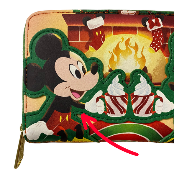 Loungefly Disney Mickey and Minnie Mouse Hot Cocoa Fireplace Zip Around Wallet DEFECTIVE #42