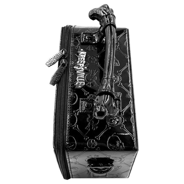 Kreepsville Embossed Patent Skull Crossbones Coffin Purse Bag