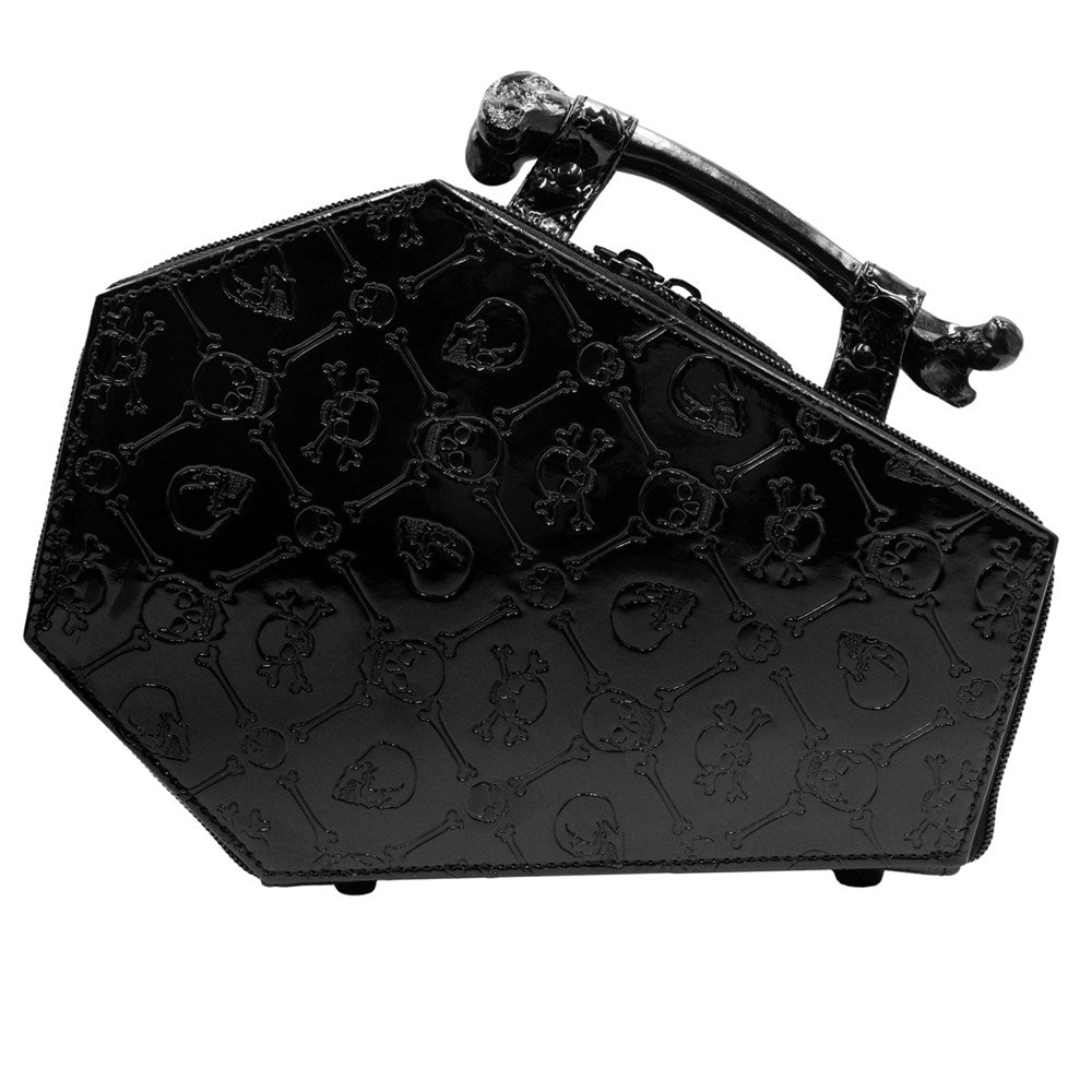Kreepsville Embossed Patent Skull Crossbones Coffin Purse Bag Modern Pinup