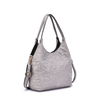 Mellow World Jae Embossed Floral Patterned Hobo Silver