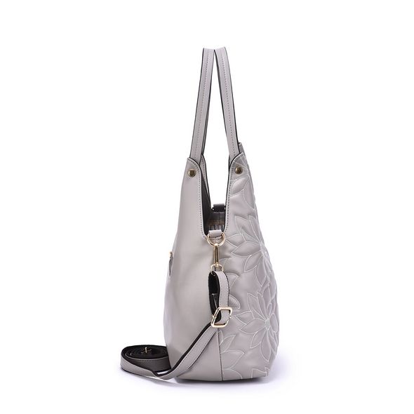 Mellow World Jae Embossed Floral Patterned Hobo Silver