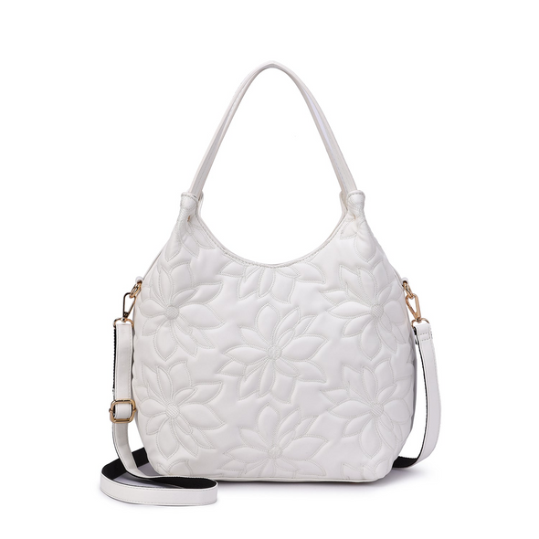 Mellow World Jae Embossed Floral Patterned Hobo Silver