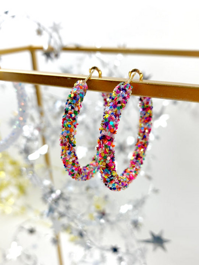 Taylor Shaye Glitter Hinge Hoops Rainbow Earrings