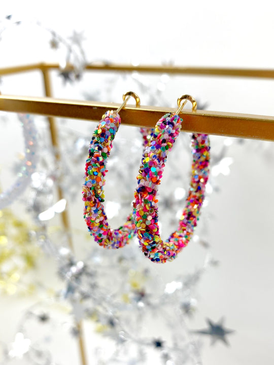 Taylor Shaye Glitter Hinge Hoops Rainbow Earrings