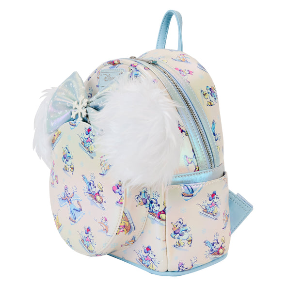 Loungefly Disney Mickey And Friends Winter Wonderland AOP Mini Backpack With Ears