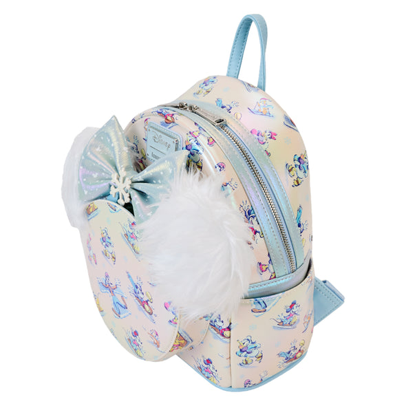 Loungefly Disney Mickey And Friends Winter Wonderland AOP Mini Backpack With Ears