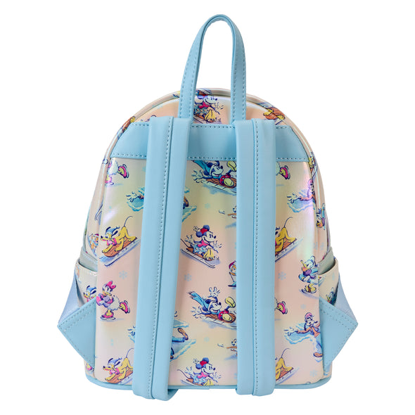 Loungefly Disney Mickey And Friends Winter Wonderland AOP Mini Backpack With Ears