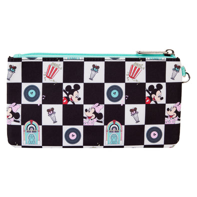Loungefly Disney Mickey and Minnie Date Night Diner AOP Nylon Wristlet