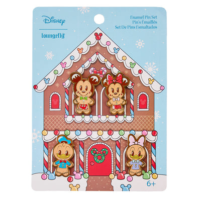 Loungefly Disney Mickey and Friends Gingerbread 4 Piece Pin Set