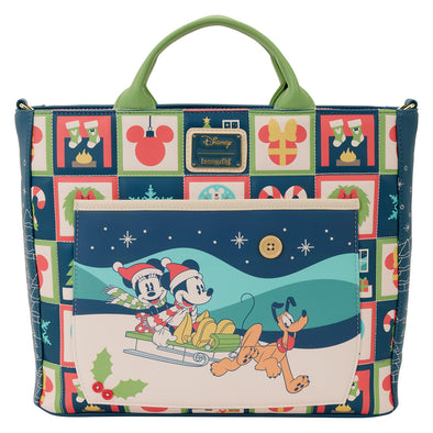 Loungefly Disney Mickey and Minnie Holiday Convertible Tote Bag