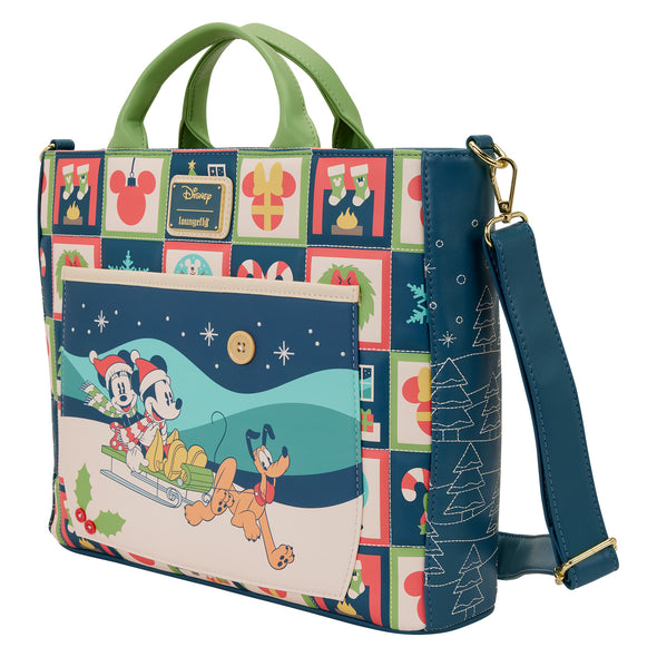 Loungefly Disney Mickey and Minnie Holiday Convertible Tote Bag
