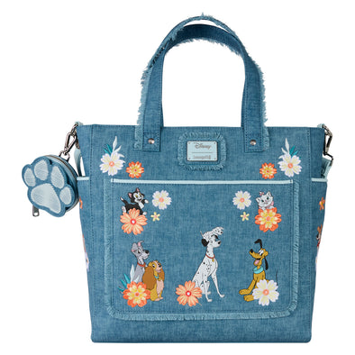 Loungefly Disney Faux Denim Dogs and Cats Tote Bag with Coin Pouch