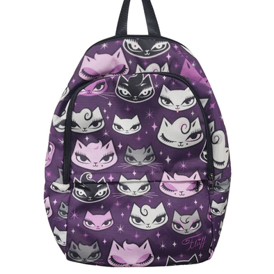 Miss Fluff Purple Rockabilly Cats Full Size Backpack