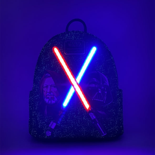 Modern Pinup Exclusive Loungefly Star Wars Darth Vader and Obi-Wan Light Up Lightsaber Mini Backpack
