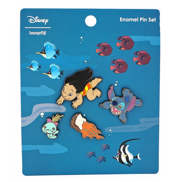 Loungefly Disney Lilo and Stitch Hawaiian Roller Coaster Ride 4 Pc Pin Set
